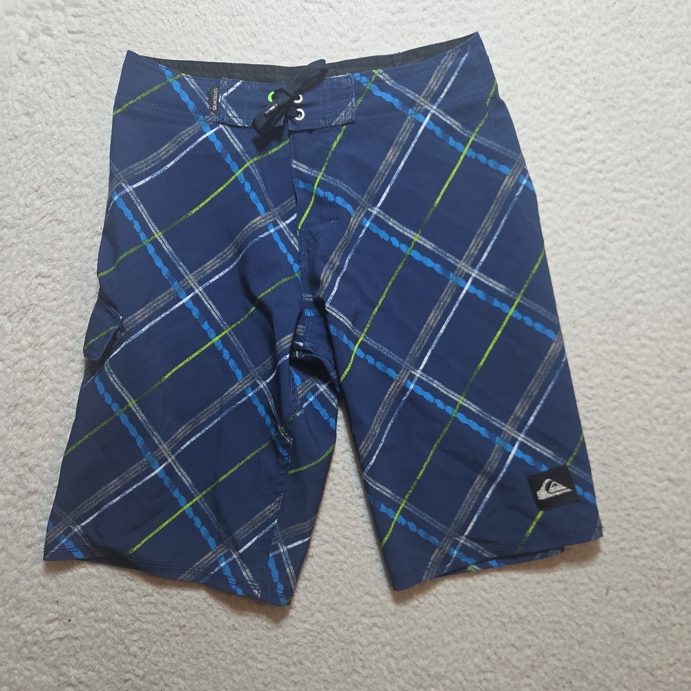 Quiksilver Men's Board Shorts size 26 Plaid Blue Y2k Style